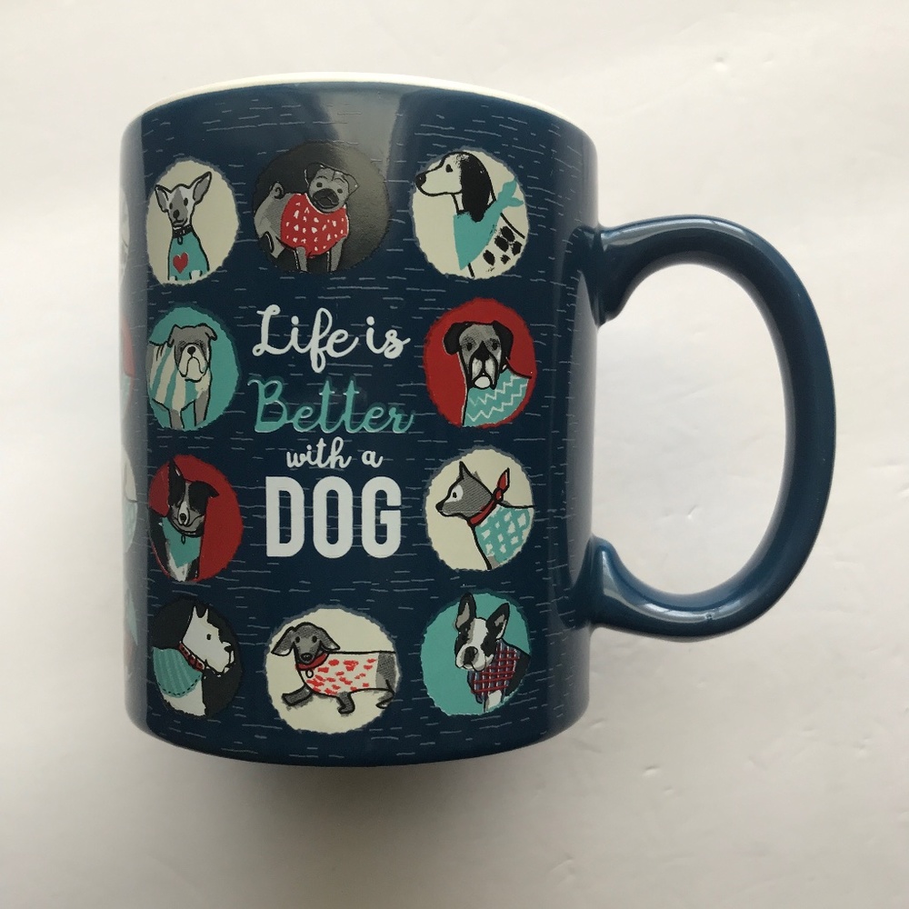 “Life is Better with a Dog” Coffee Mugs. Set of Two. Blue.